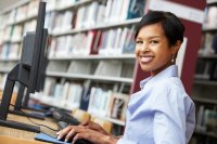 Adult student in library