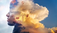 Woman with head in the clouds