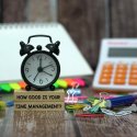 Image of a desk with an alarm clock